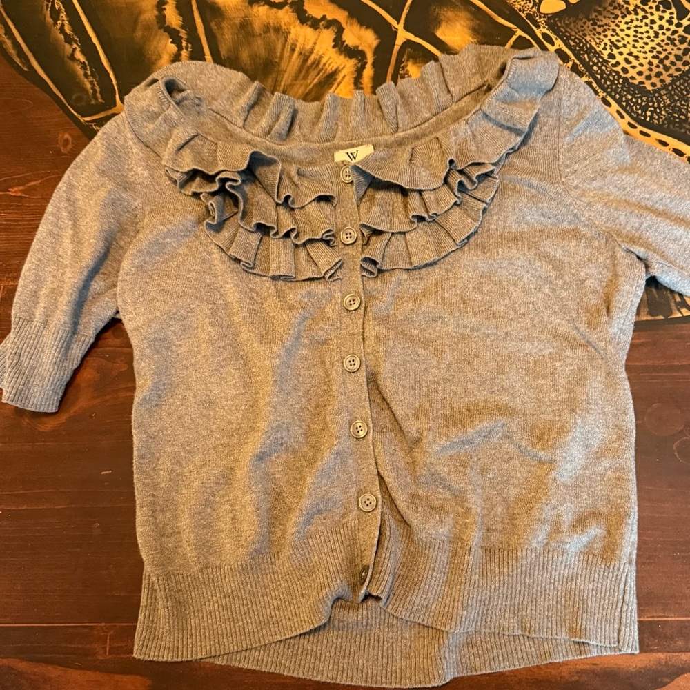 Worthington Gray Button Down Shirt with Ruffle Detail